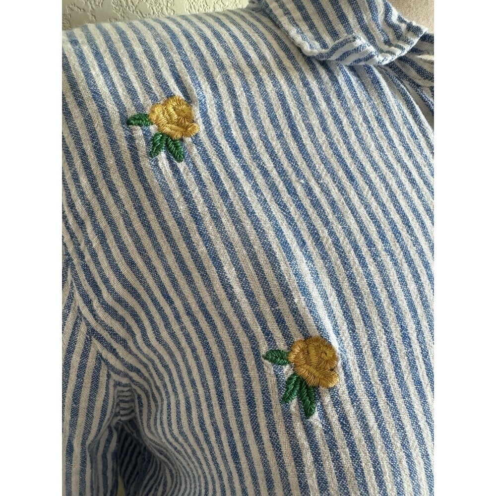 Rails Charli Embroidered Yellow Rose Shirt Blue Stripe Linen Button Down Women S - Picture 6 of 11